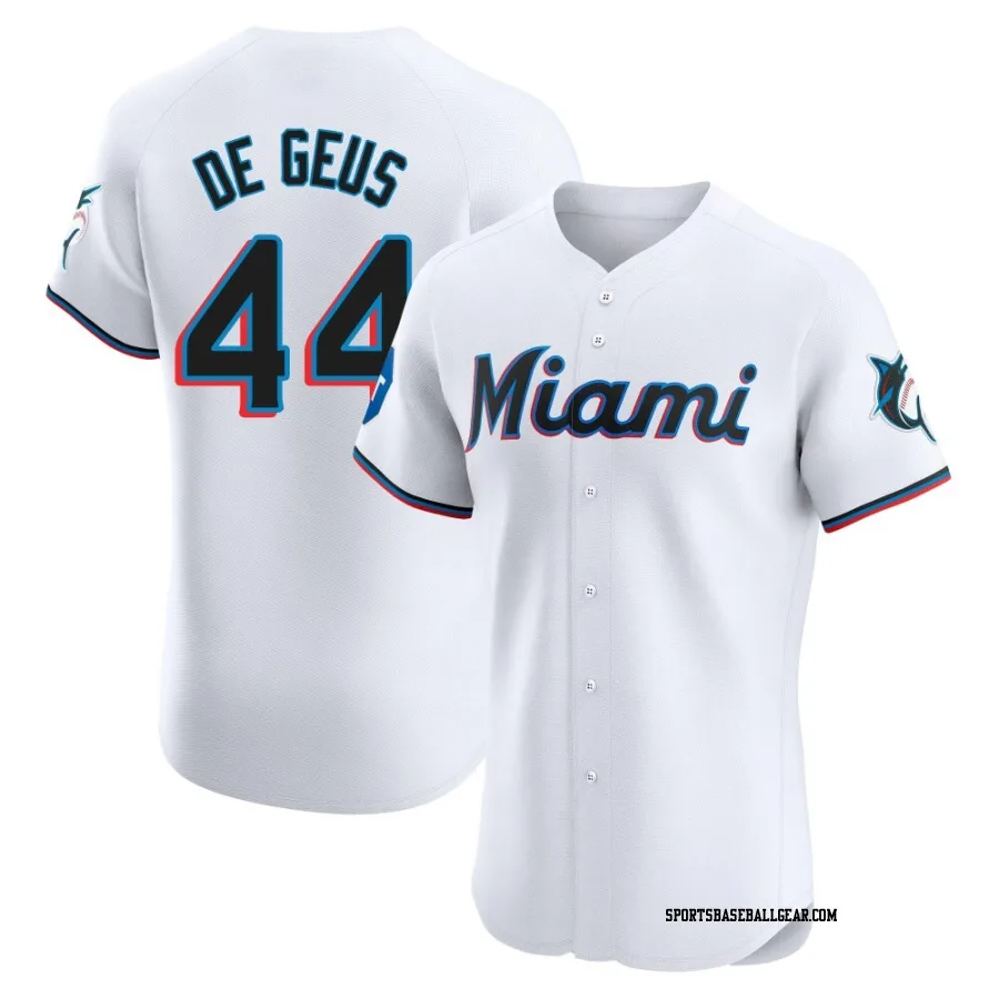 Brett de Geus Men's Miami Marlins White Elite Home Patch Jersey