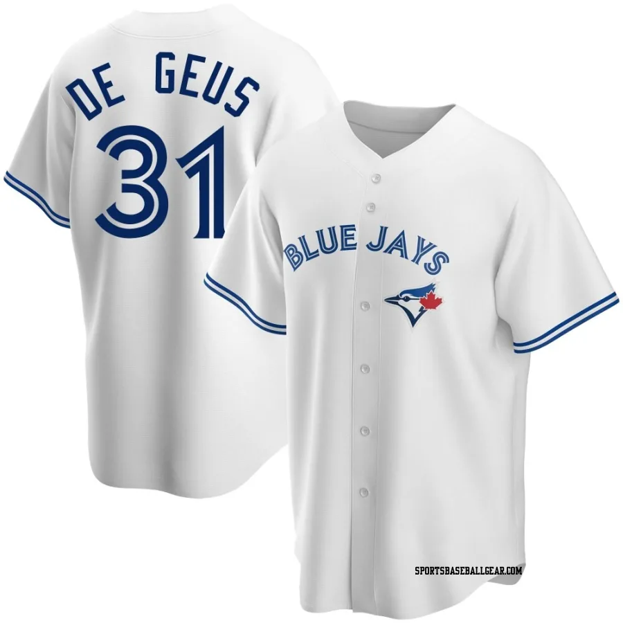Brett de Geus Men's Toronto Blue Jays White Replica Home Jersey