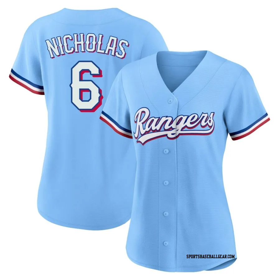 Brett Nicholas Women's Texas Rangers Light Blue Replica Alternate Jersey