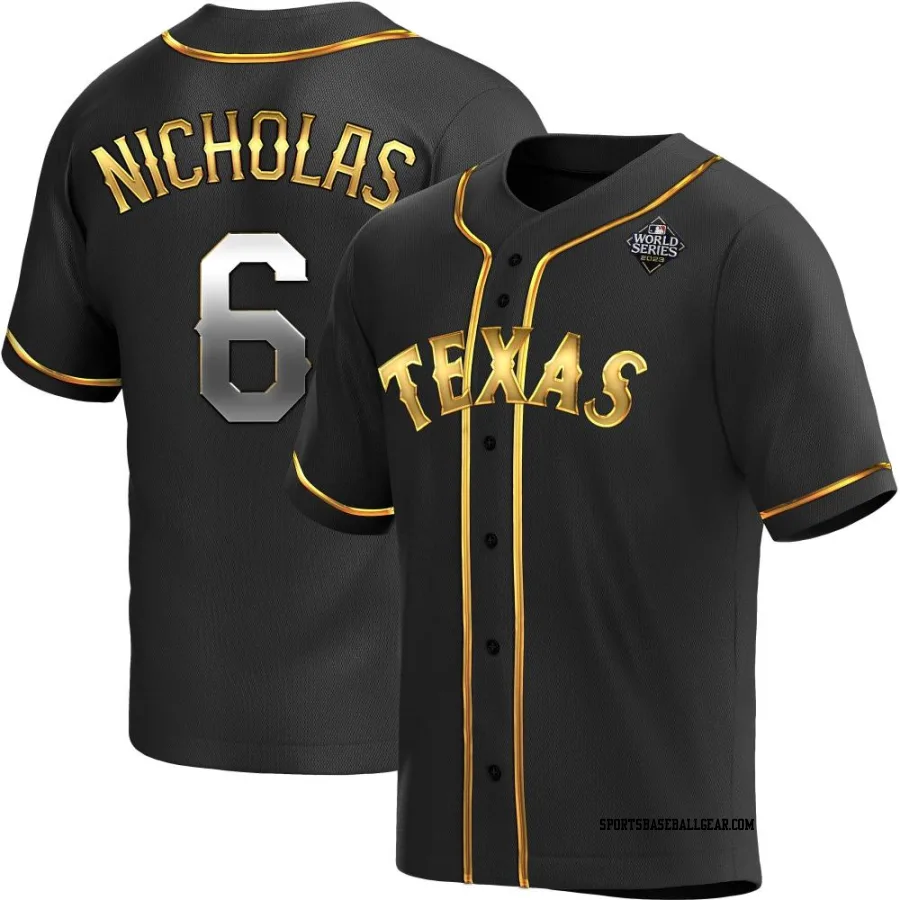 Brett Nicholas Youth Texas Rangers Black Golden Replica Alternate 2023 World Series Jersey