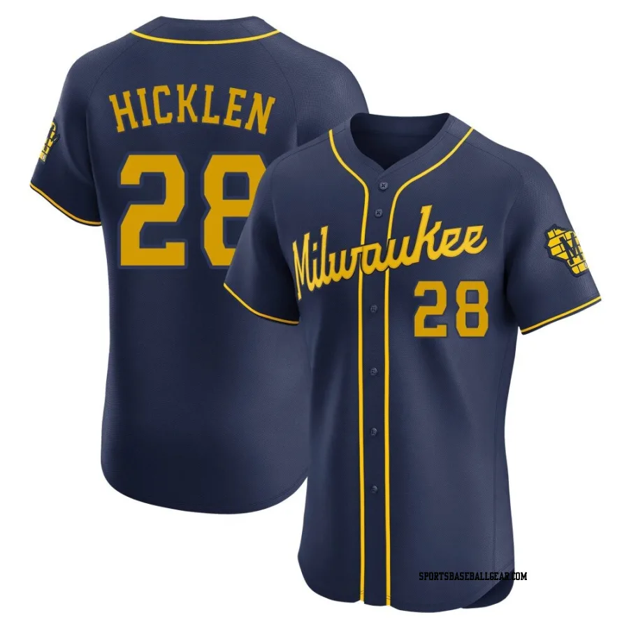 Brewer Hicklen Men's Milwaukee Brewers Navy Elite Alternate Jersey