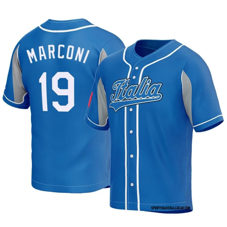 Brian Marconi Men's Italy Baseball Royal Replica 2023 World Baseball Classic Jersey