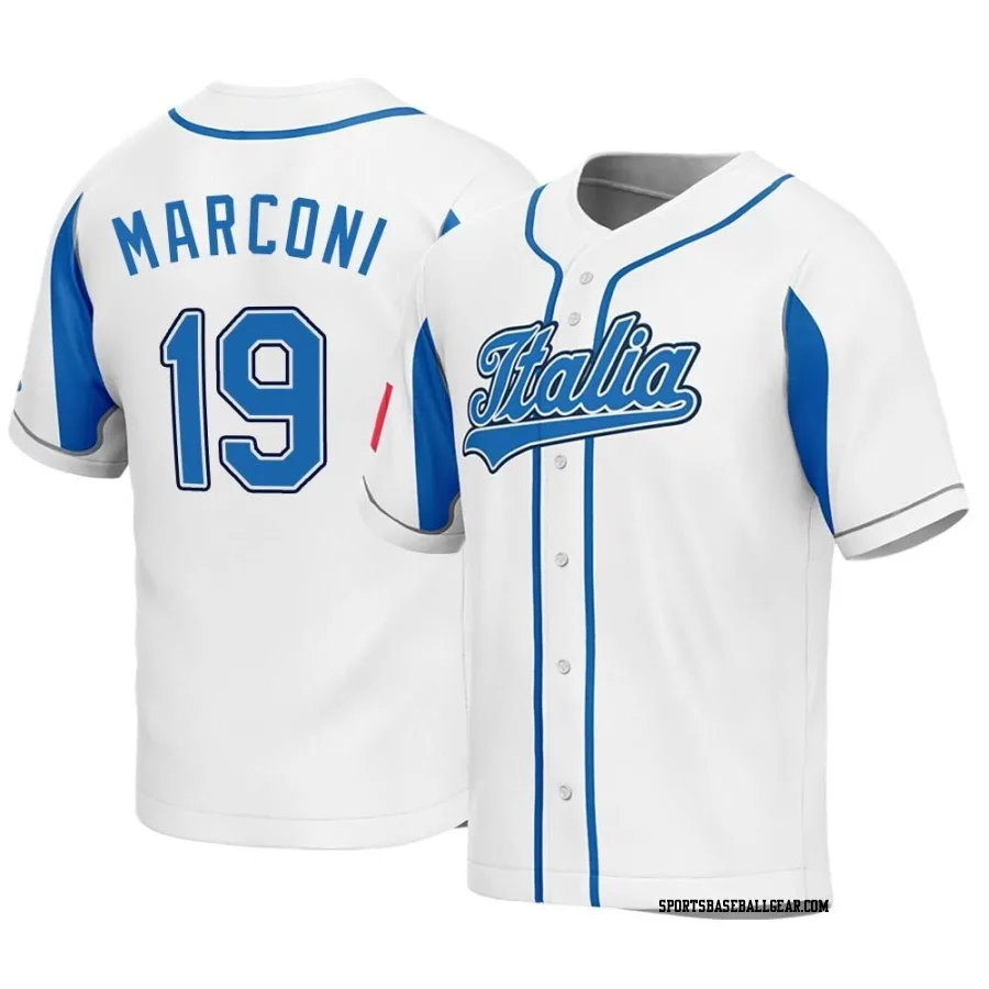 Brian Marconi Youth Italy Baseball White Replica 2023 World Baseball Classic Jersey