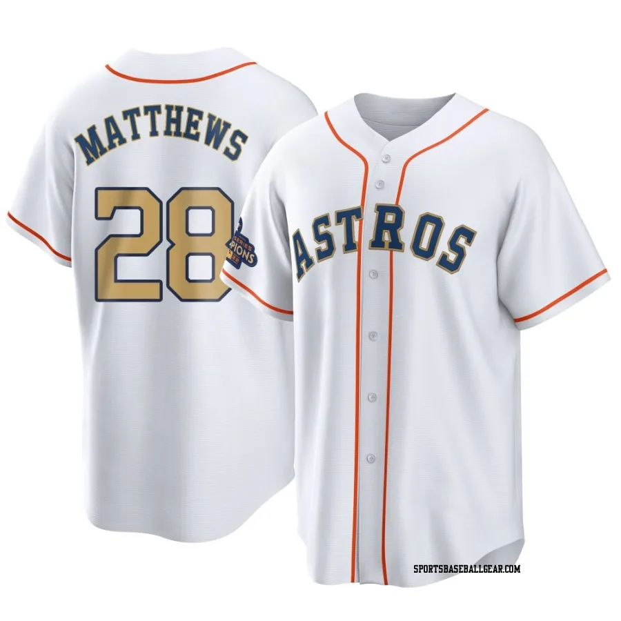 Brice Matthews Youth Houston Astros Gold Replica White 2023 Collection Jersey