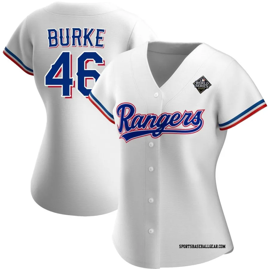 Brock Burke Women's Texas Rangers White Authentic Home 2023 World Series Jersey