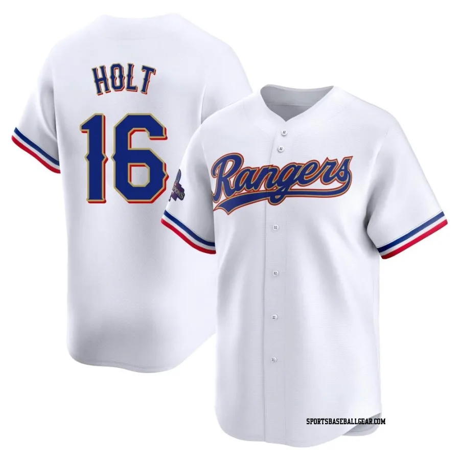 Brock Holt Men's Texas Rangers Gold Limited White 2024 Collection Jersey