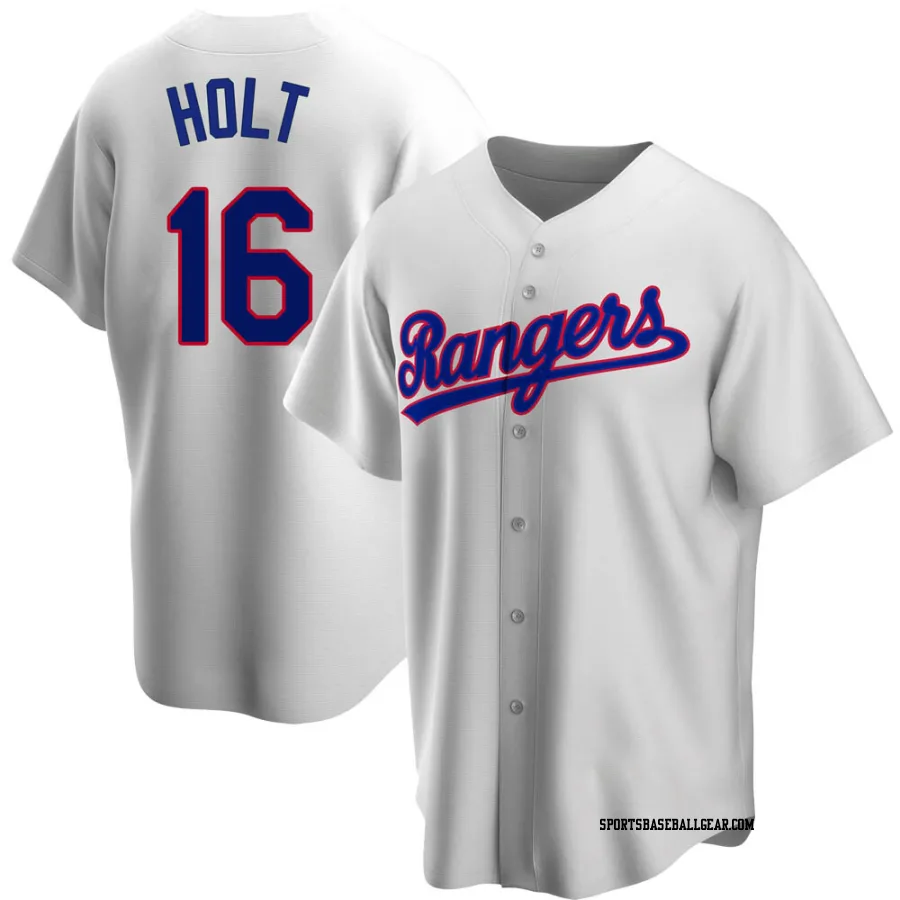 Brock Holt Men's Texas Rangers White Replica Home Cooperstown Collection Jersey