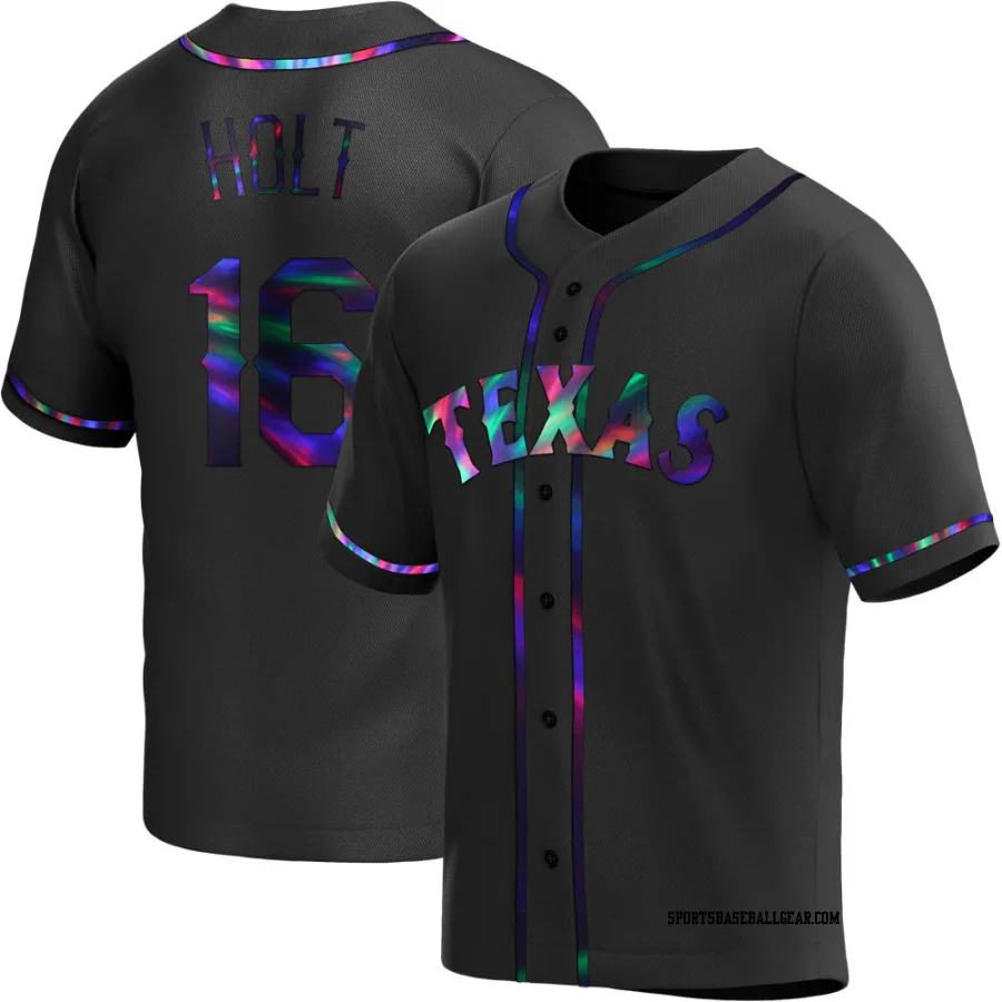 Brock Holt Youth Texas Rangers Black Holographic Replica Alternate Jersey