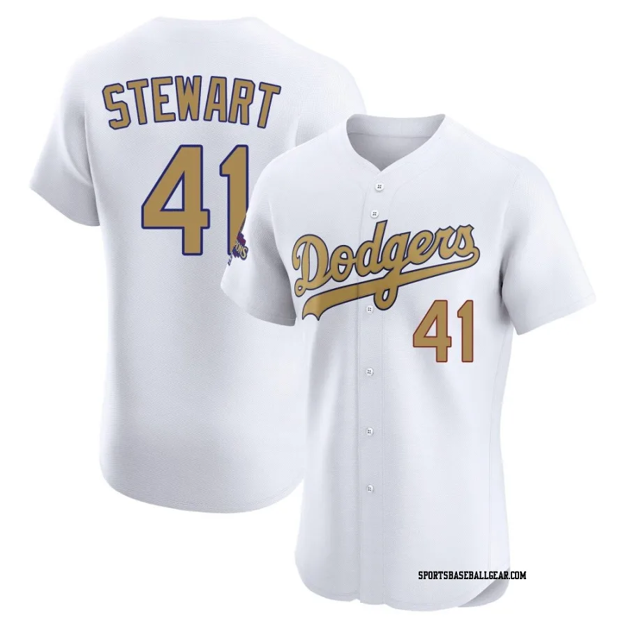 Brock Stewart Men's Los Angeles Dodgers Gold Elite White 2025 Collection Jersey