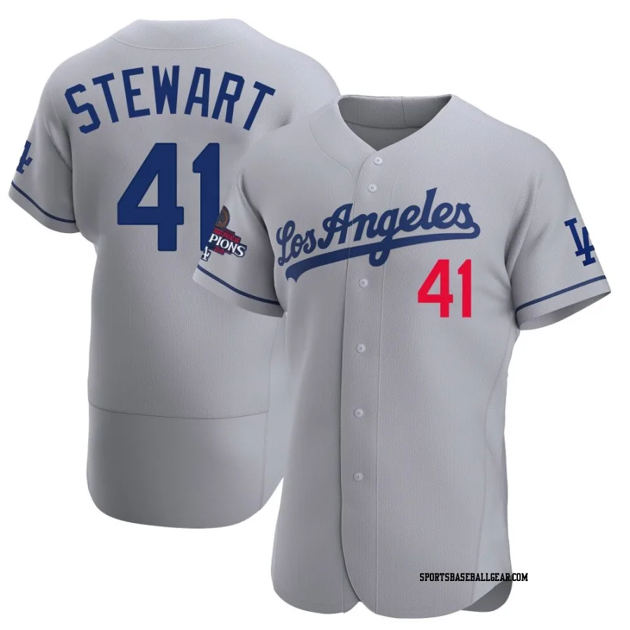 Brock Stewart Men's Los Angeles Dodgers Gray Authentic Away Official 2024 World Series Champions Jersey