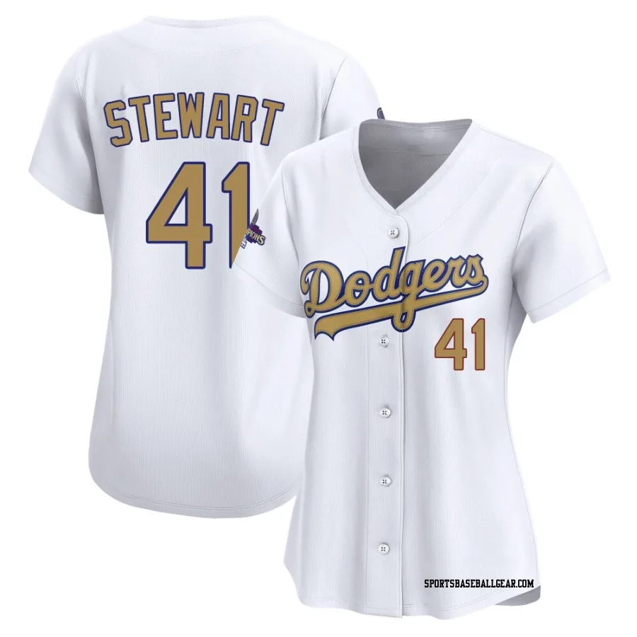 Brock Stewart Women's Los Angeles Dodgers Gold Limited White 2025 Collection Jersey