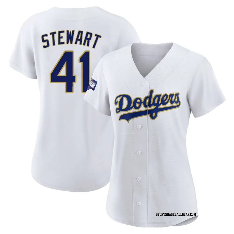 Brock Stewart Women's Los Angeles Dodgers White/Gold Authentic 2021 Gold Program Player Jersey