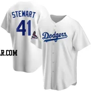 Brock Stewart Youth Los Angeles Dodgers White Replica Home 2024 World Series Champions Jersey