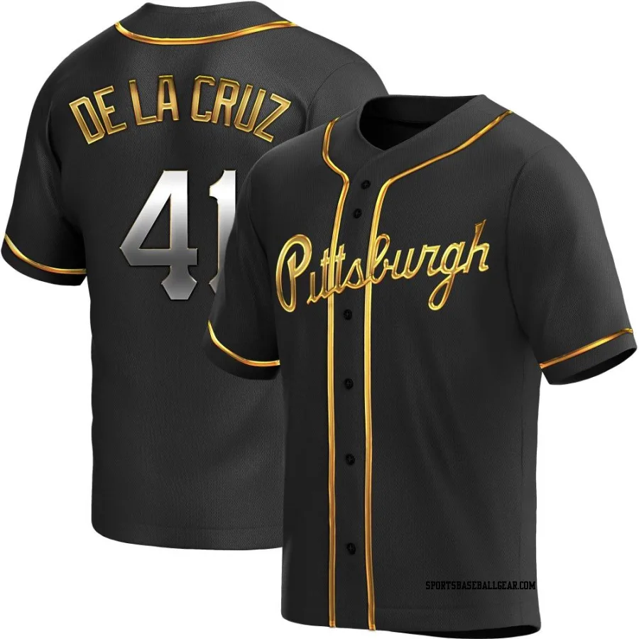 Bryan De La Cruz Men's Pittsburgh Pirates Black Golden Replica Alternate Jersey