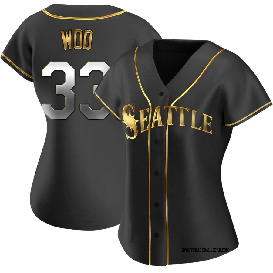 Bryan Woo Women's Seattle Mariners Black Golden Replica Alternate Jersey