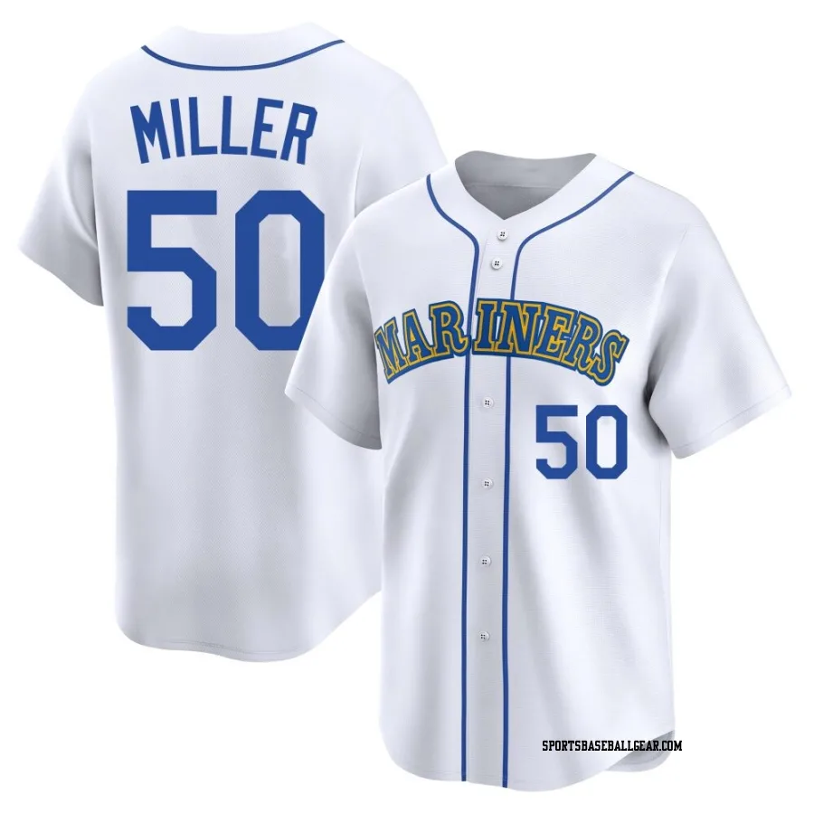 Bryce Miller Men's Seattle Mariners White Limited Throwback Cooperstown Collection Jersey