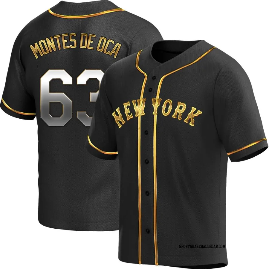 Bryce Montes de Oca Men's New York Mets Black Golden Replica Alternate Jersey