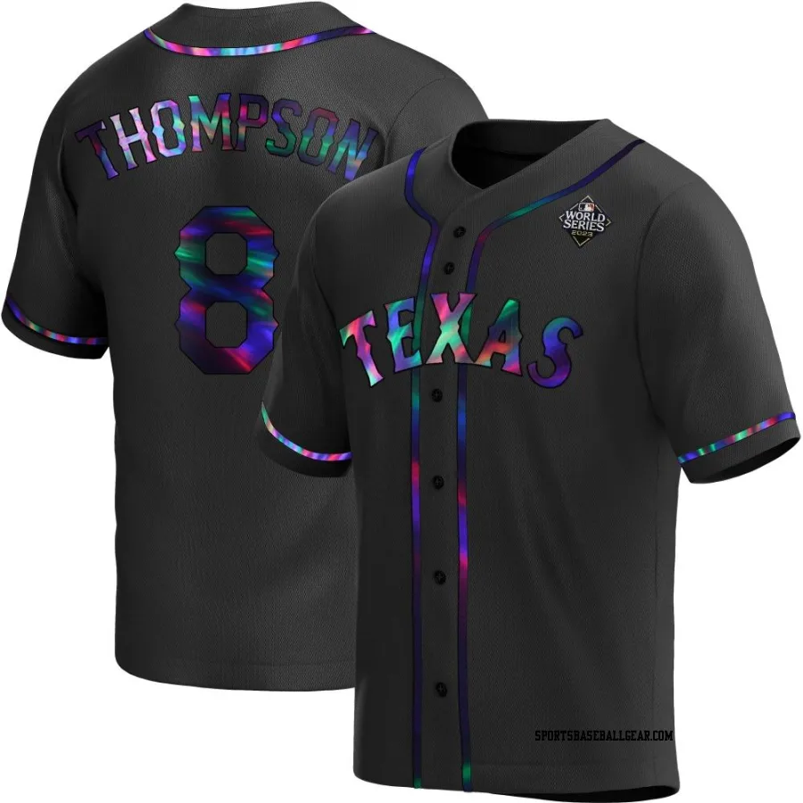 Bubba Thompson Men's Texas Rangers Black Holographic Replica Alternate 2023 World Series Jersey