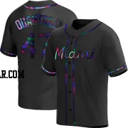 Cal Quantrill Men's Miami Marlins Black Holographic Replica Alternate Jersey