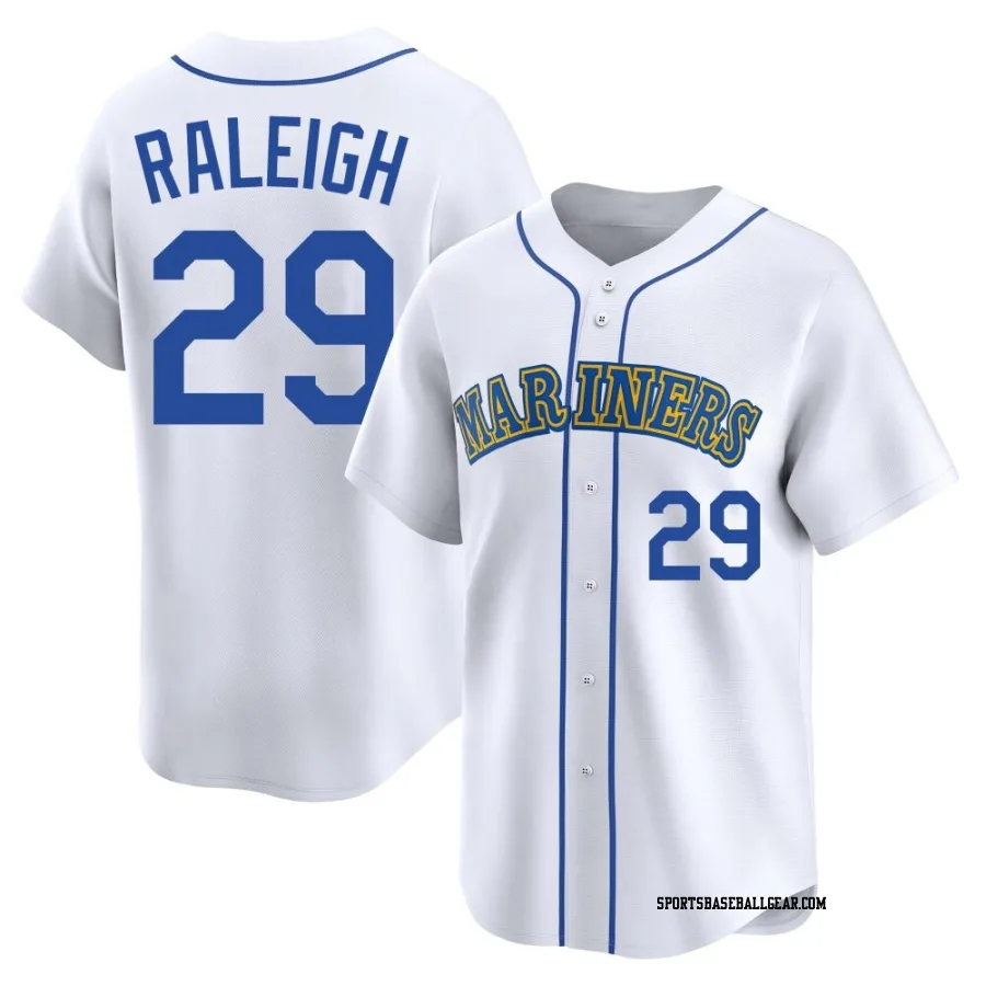 Cal Raleigh Men's Seattle Mariners White Limited Throwback Cooperstown Collection Jersey