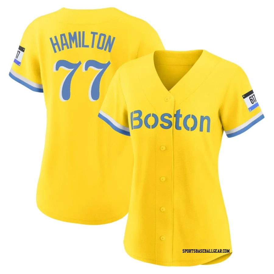 Caleb Hamilton Women's Boston Red Sox Gold/Light Authentic Blue 2021 City Connect Player Jersey