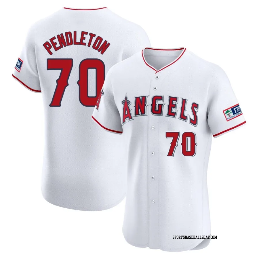 Caleb Pendleton Men's Los Angeles Angels White Elite Home Patch Jersey