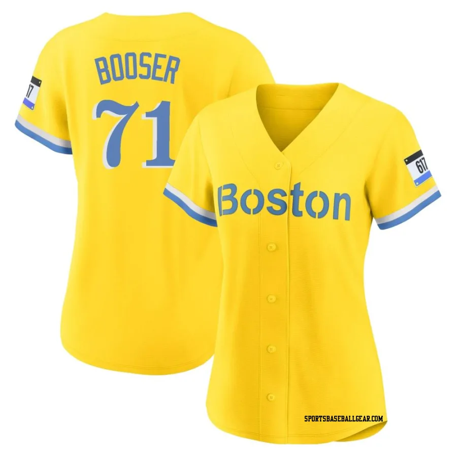 Cam Booser Women's Boston Red Sox Gold/Light Authentic Blue 2021 City Connect Player Jersey