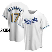 Cam Devanney Men's Kansas City Royals Gold Replica White Home Jersey