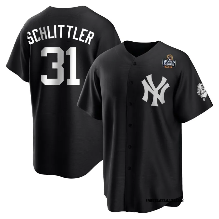 Cam Schlittler Youth New York Yankees Black/White Replica 2024 World Series Jersey