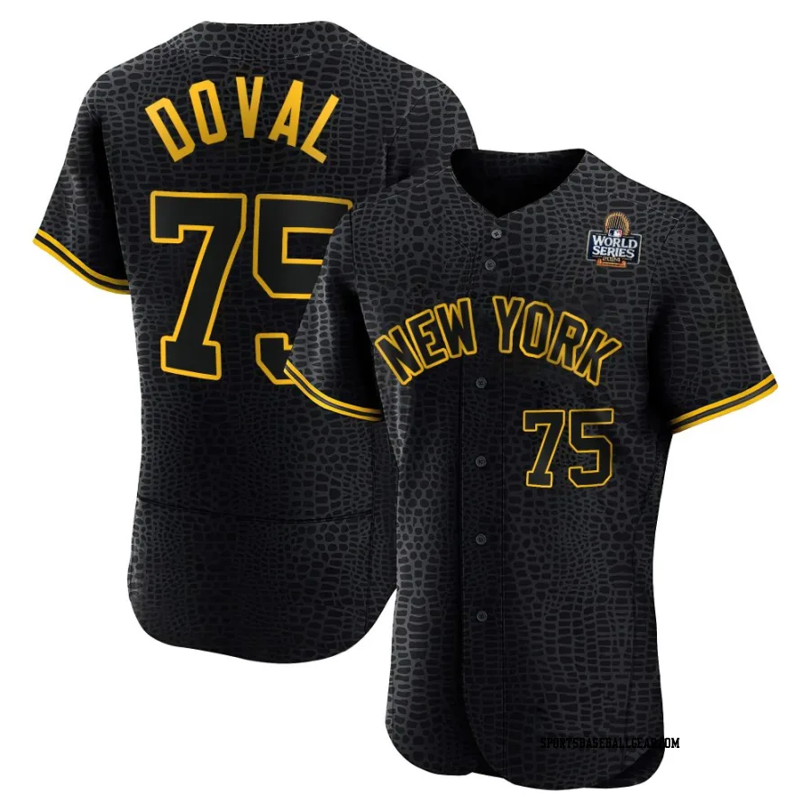 Camilo Doval Men's New York Yankees Black Authentic Snake Skin City 2024 World Series Jersey