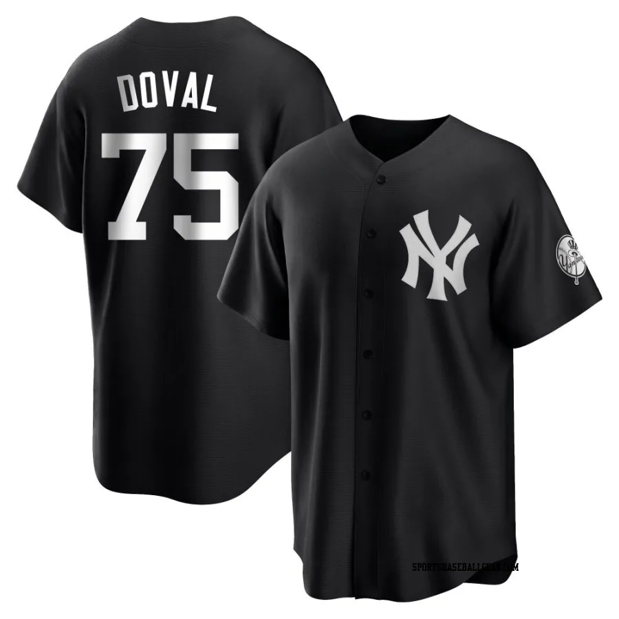 Camilo Doval Men's New York Yankees Black/White Replica Jersey