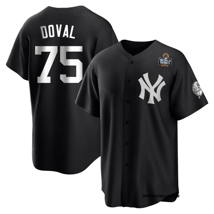 Camilo Doval Youth New York Yankees Black/White Replica 2024 World Series Jersey