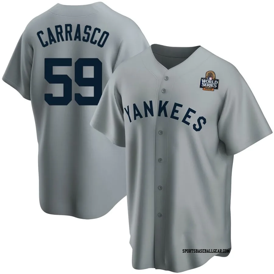 Carlos Carrasco Men's New York Yankees Gray Replica Road Cooperstown Collection 2024 World Series Jersey