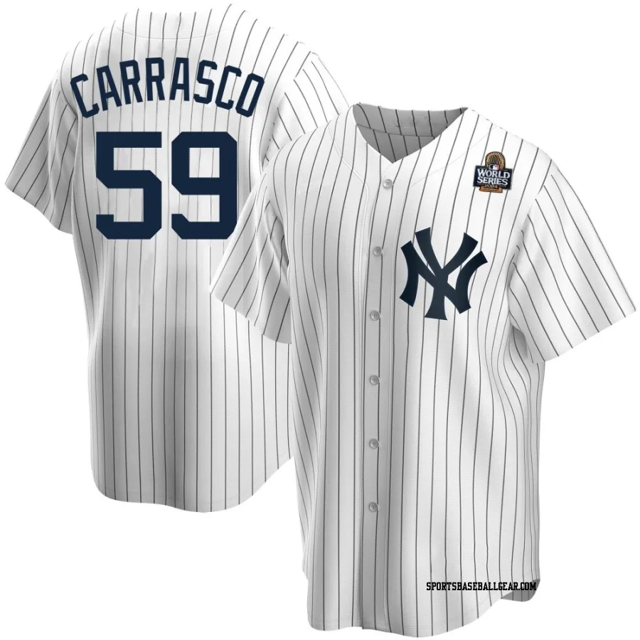Carlos Carrasco Men's New York Yankees White Replica Home 2024 World Series Jersey