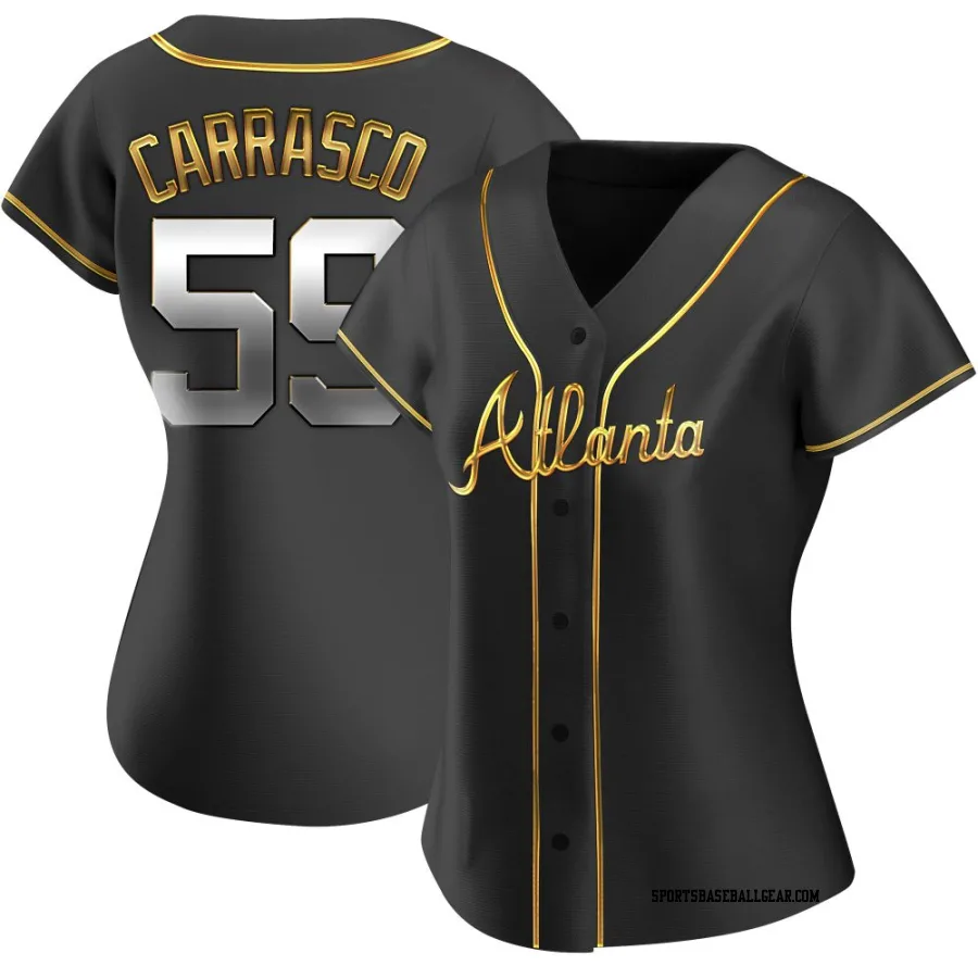 Carlos Carrasco Women's Atlanta Braves Black Golden Replica Alternate Jersey