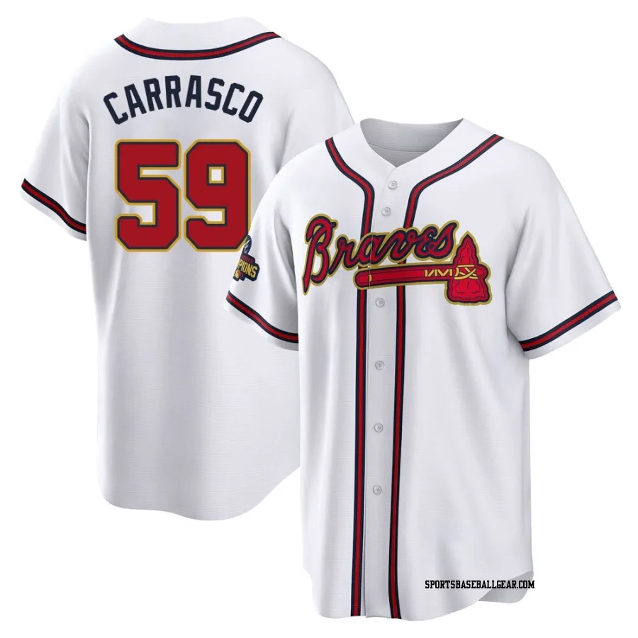 Carlos Carrasco Youth Atlanta Braves Gold Replica White 2022 Program Jersey