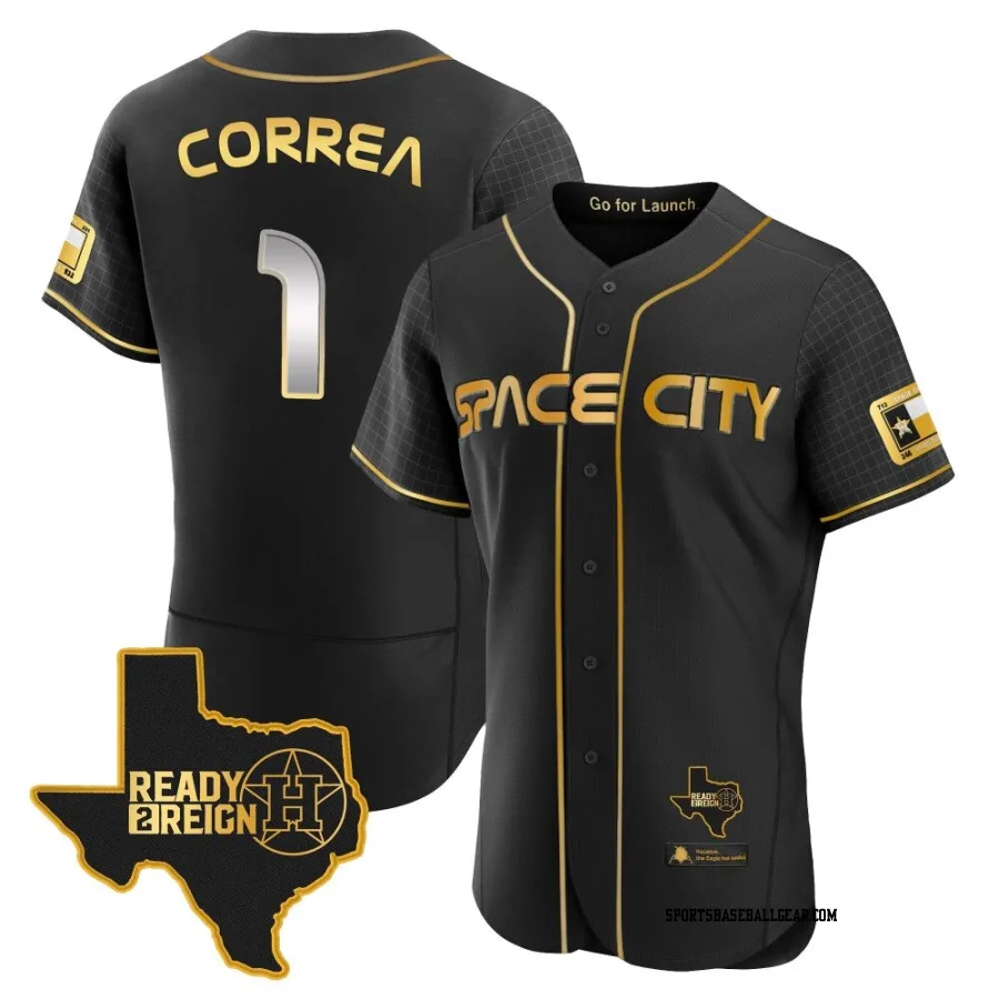 Carlos Correa Men's Houston Astros Black/Gold Authentic 2023 Space City Ready 2 Reign Flex Base Jersey