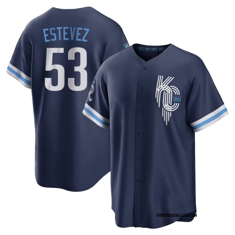 Carlos Estevez Men's Kansas City Royals Navy Replica 2022 City Connect Jersey