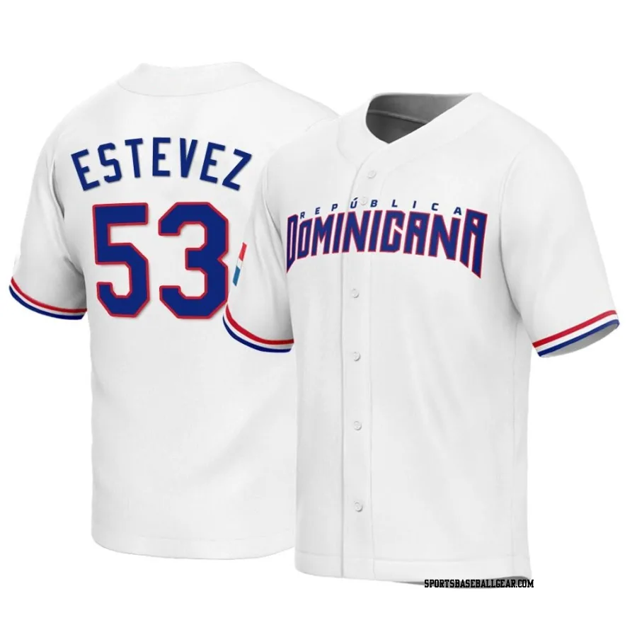 Carlos Estevez Youth Dominican Republic Baseball White Replica 2023 World Baseball Classic Jersey