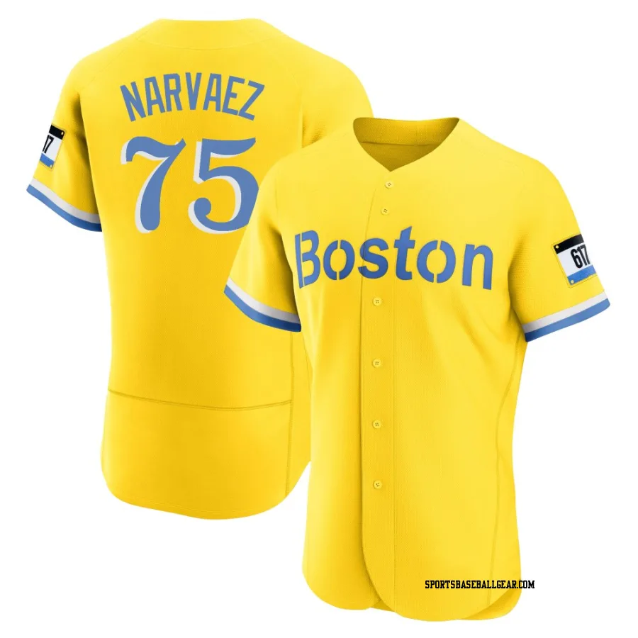 Carlos Narvaez Men's Boston Red Sox Gold/Light Authentic Blue 2021 City Connect Jersey