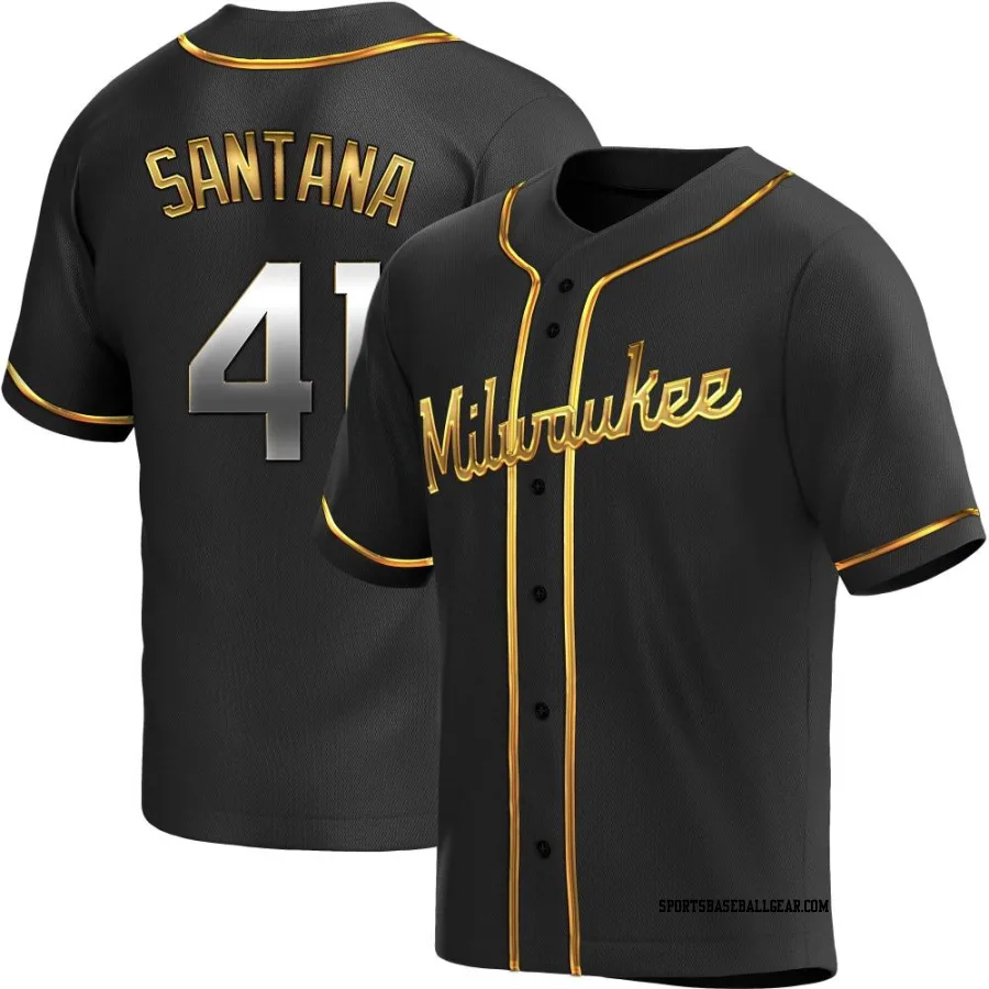 Carlos Santana Men's Milwaukee Brewers Black Golden Replica Alternate Jersey
