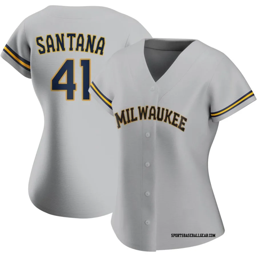 Carlos Santana Women's Milwaukee Brewers Gray Replica Road Jersey