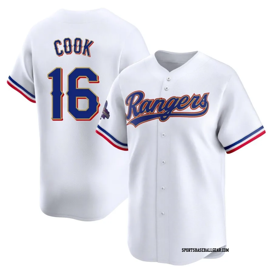 Casey Cook Men's Texas Rangers Gold Limited White 2024 Collection Jersey