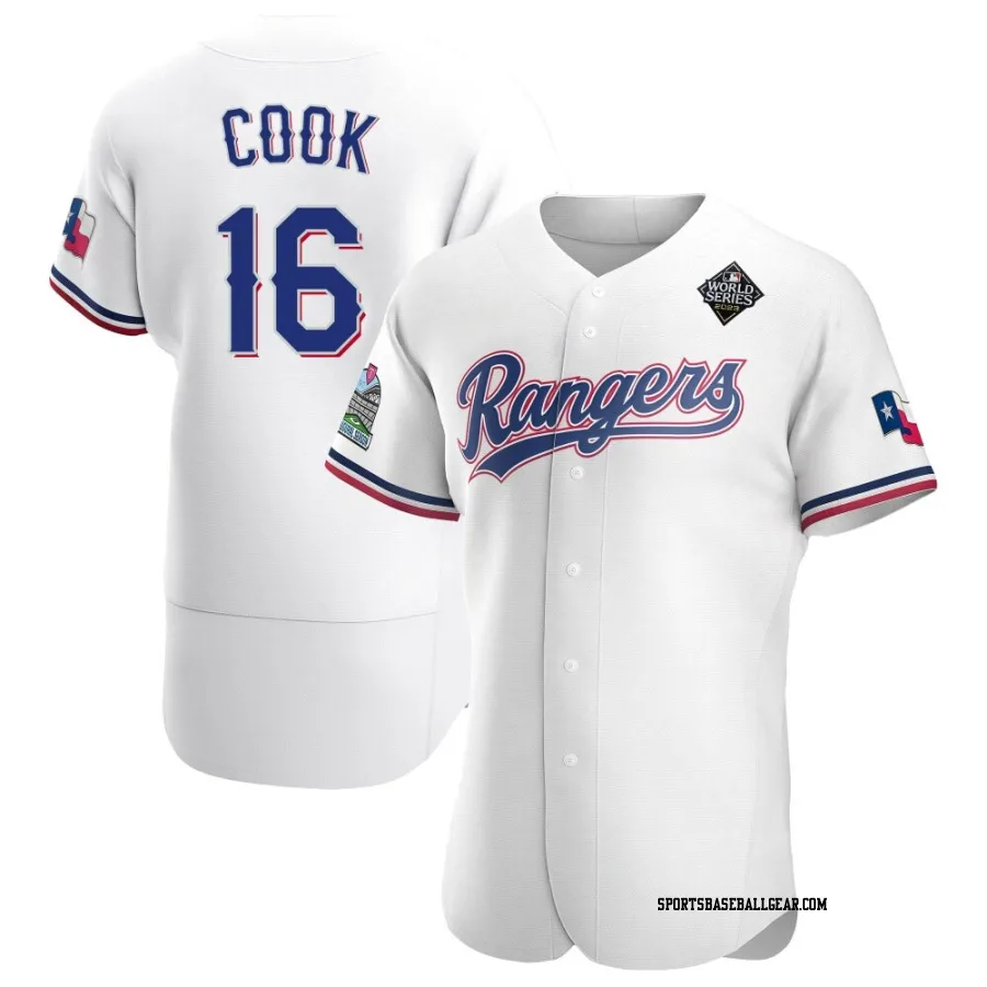 Casey Cook Men's Texas Rangers White Authentic Home 2023 World Series Jersey