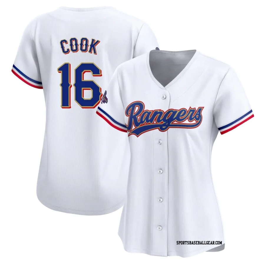 Casey Cook Women's Texas Rangers Gold Limited White 2024 Collection Jersey