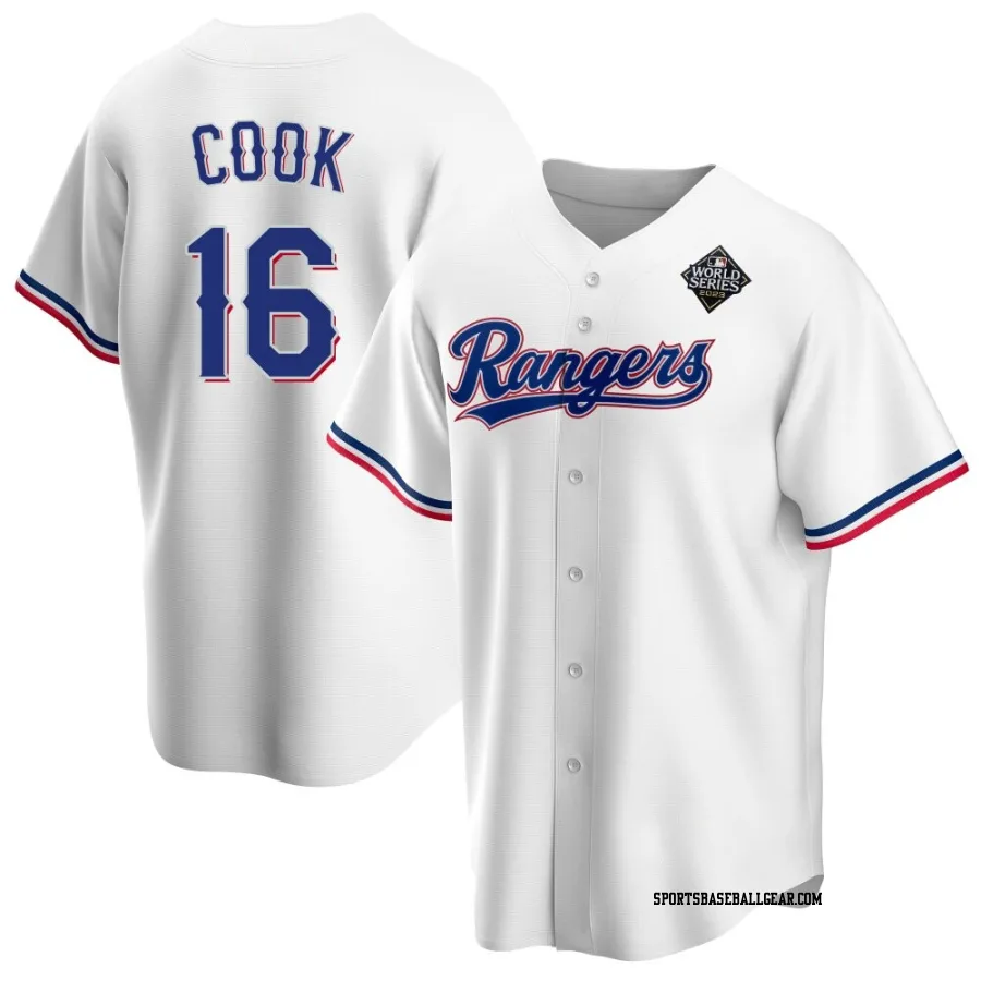 Casey Cook Youth Texas Rangers White Replica Home 2023 World Series Jersey