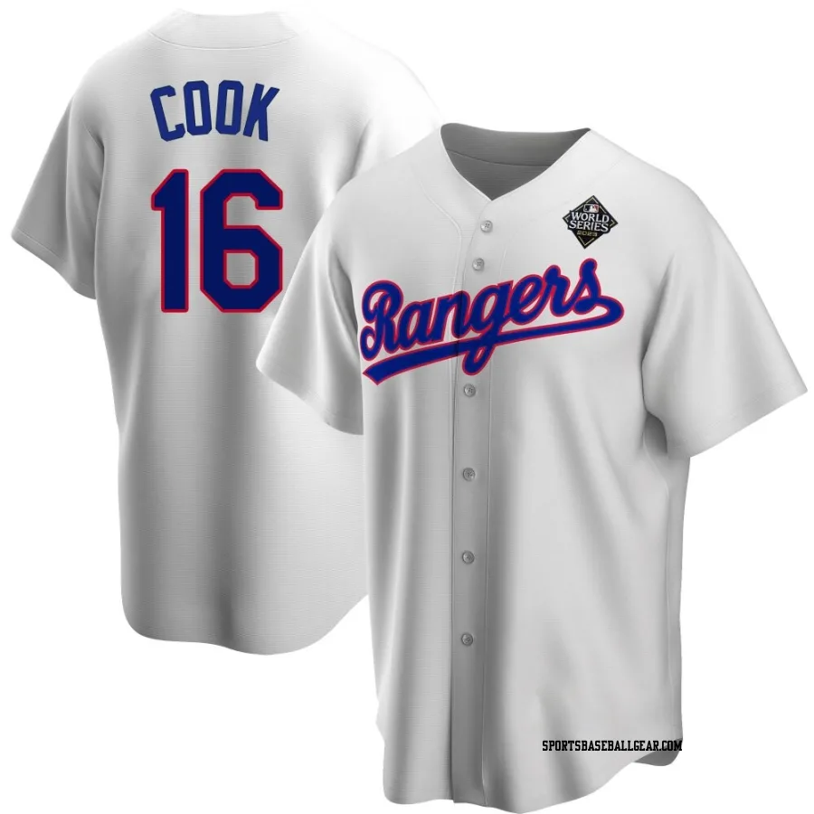 Casey Cook Youth Texas Rangers White Replica Home Cooperstown Collection 2023 World Series Jersey