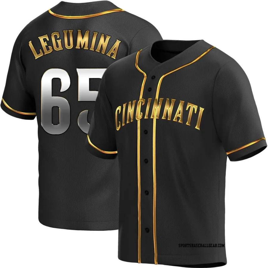 Casey Legumina Men's Cincinnati Reds Black Golden Replica Alternate Jersey