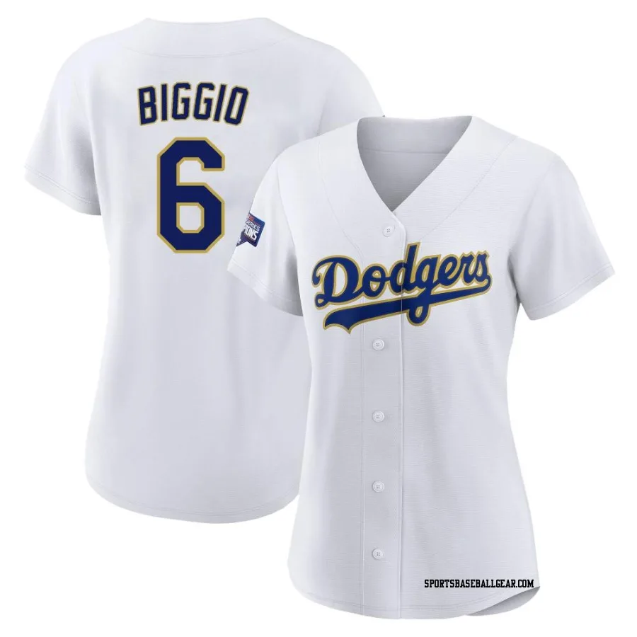 Cavan Biggio Women's Los Angeles Dodgers White/Gold Authentic 2021 Gold Program Player Jersey