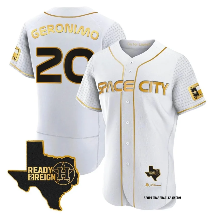 Cesar Geronimo Men's Houston Astros White/Gold Authentic 2023 Space City Ready 2 Reign Flex Base Jersey